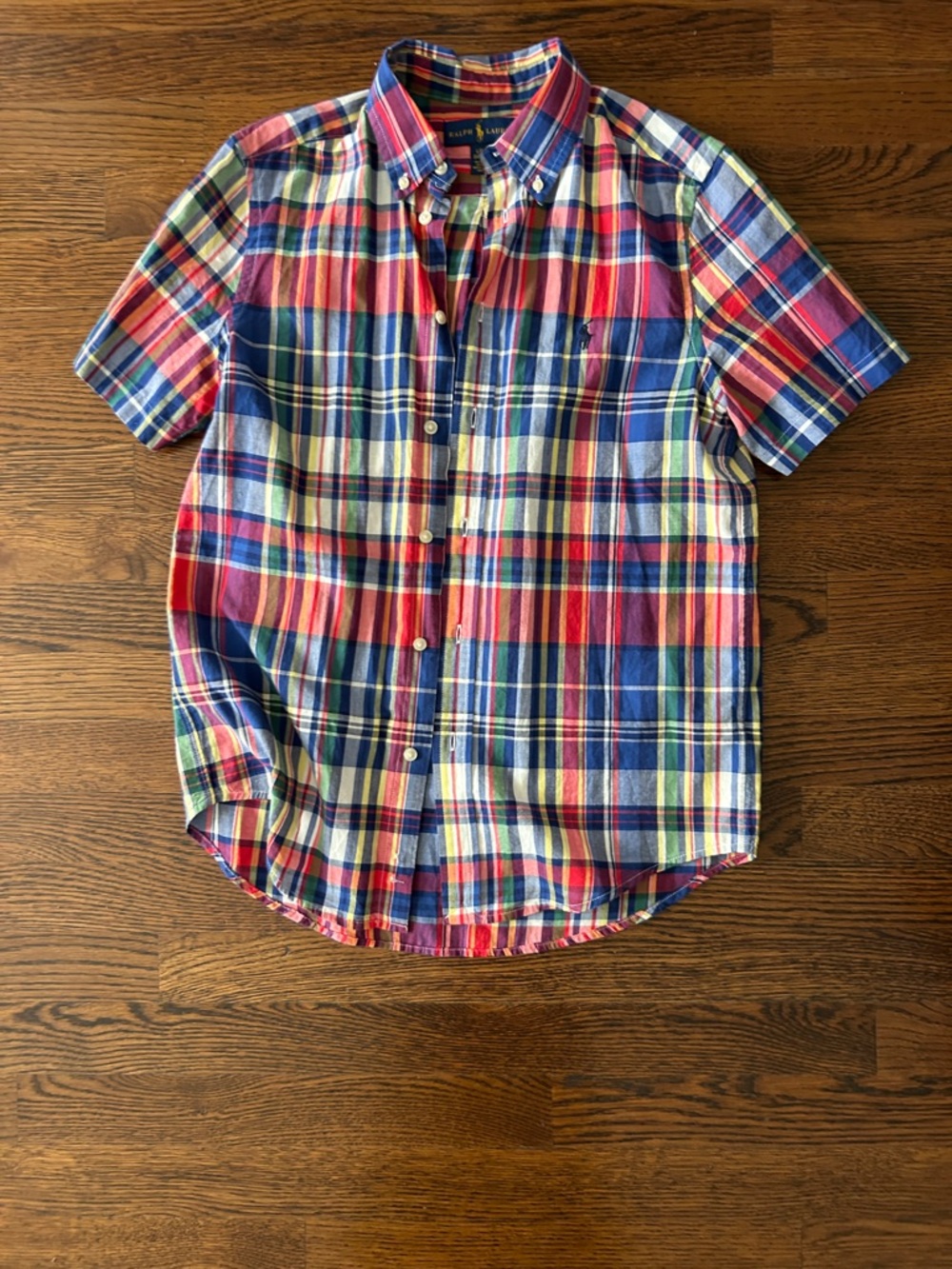 Ralph Lauren Red Blue Multicolor Plaid Short Sleeve Button-Up